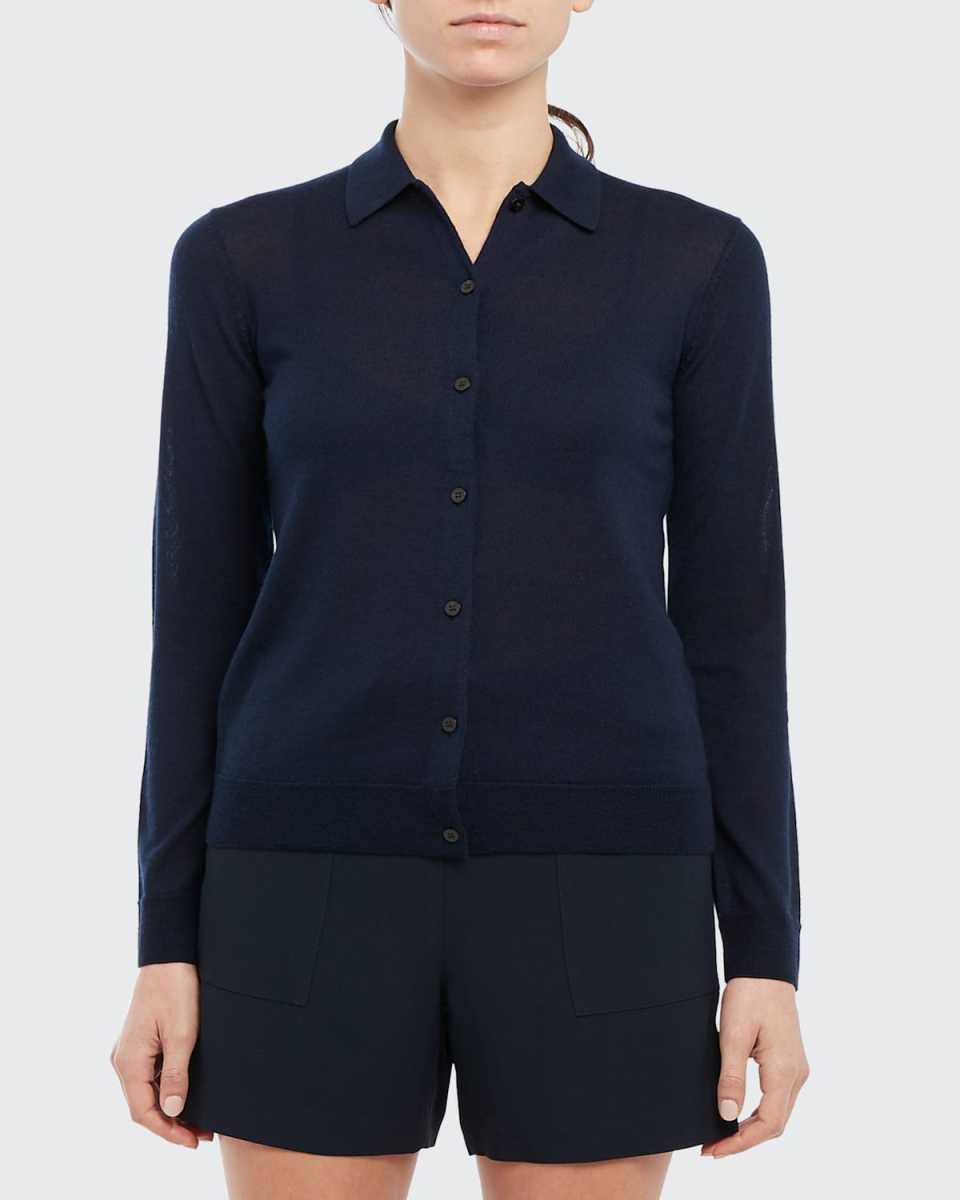 Silk-Cashmere Polo Cardigan